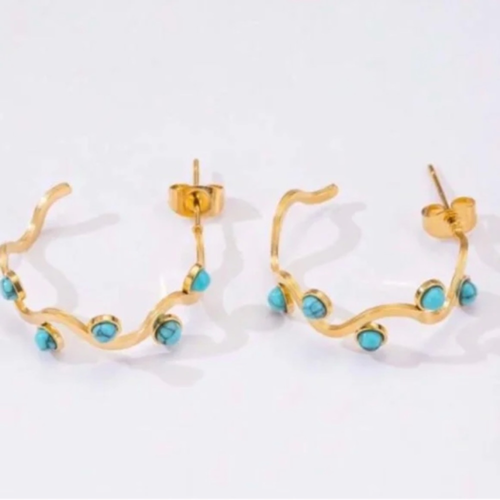❤️ FREE Turquoise Geo Hoop Moon Crescent Faux Chic Glam Classy Modern Earrings